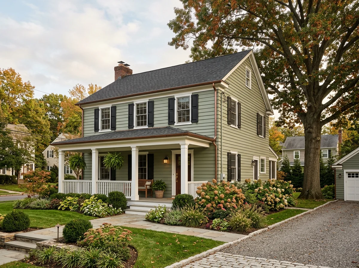 Illustrative tree-lined New Jersey neighborhood home
